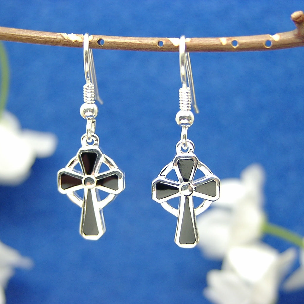 Inlay cross earrings